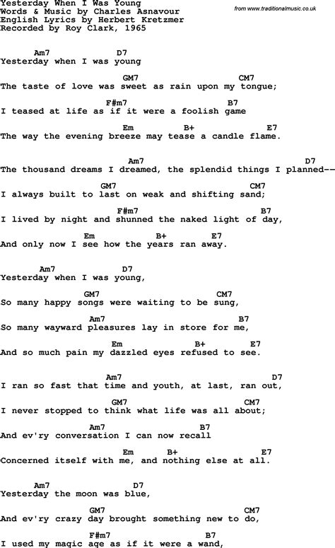 yesterday when i was young chords|easy chords yesterday when i was young.